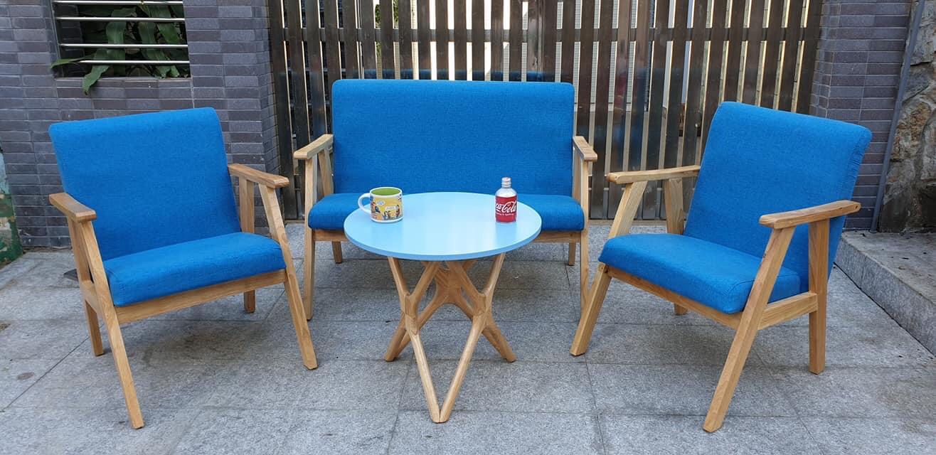 sofa cafe gỗ cao su chân dẹp