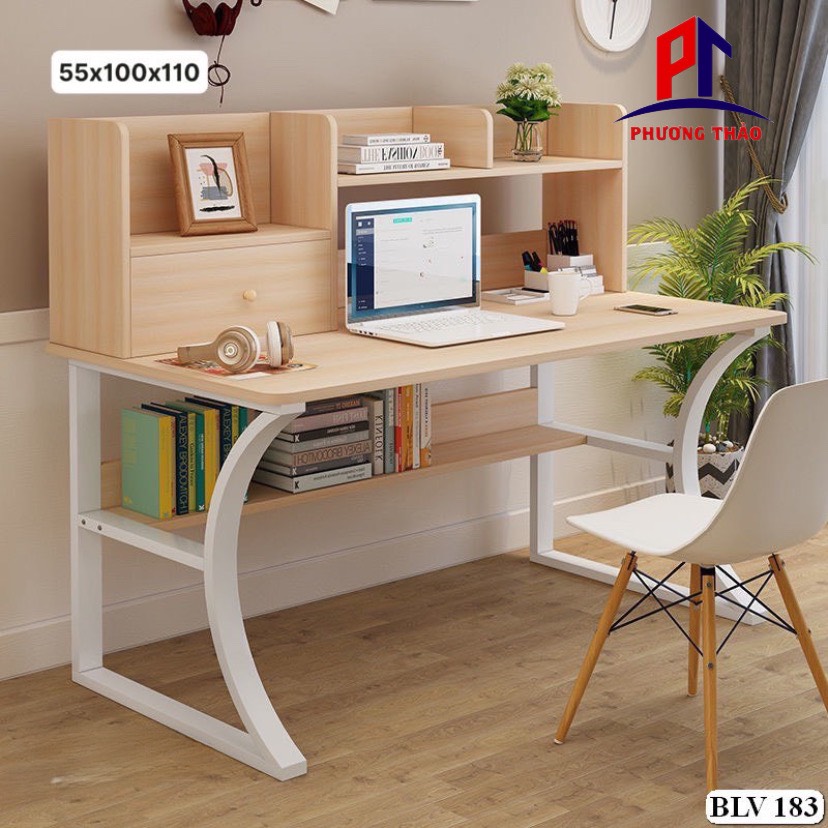 Bàn Học Liền Kệ Sách Khung Sắt PT05